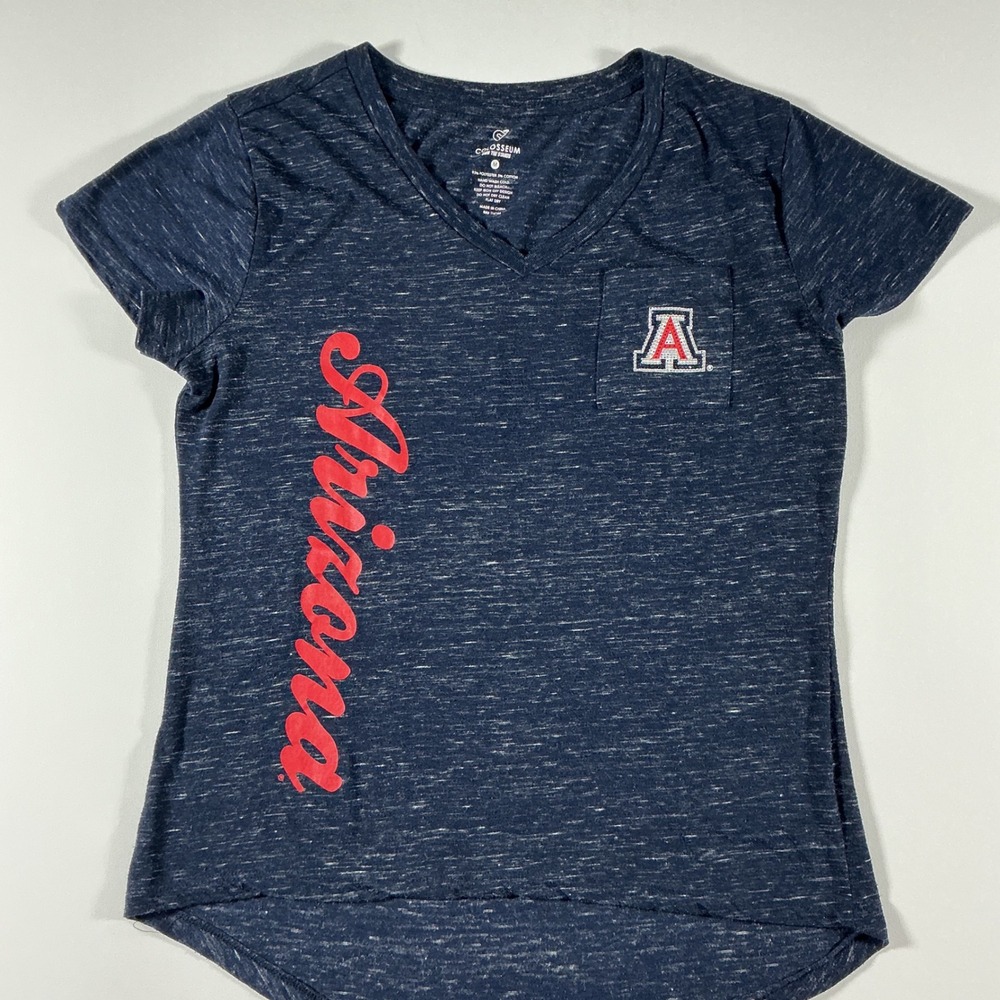 Colosseum University of Arizona Wildcats Heather Navy V-Neck Pocket Tee Size M